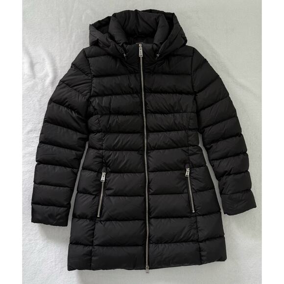 ADD 100% Duck Down Fill Sz 0 Mid-Length Puffer Jacket Removable Hood Black - Picture 7 of 7
